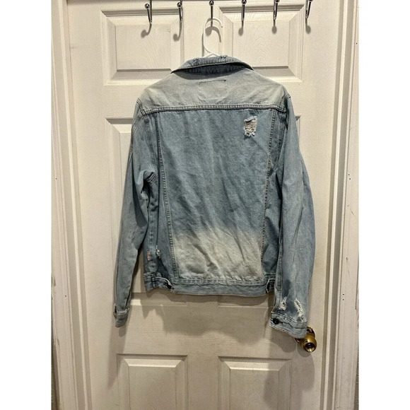 Trademark Brooklyn Cloth Denim Jean Jacket size Large Light Wash Distressed - Picture 10 of 11